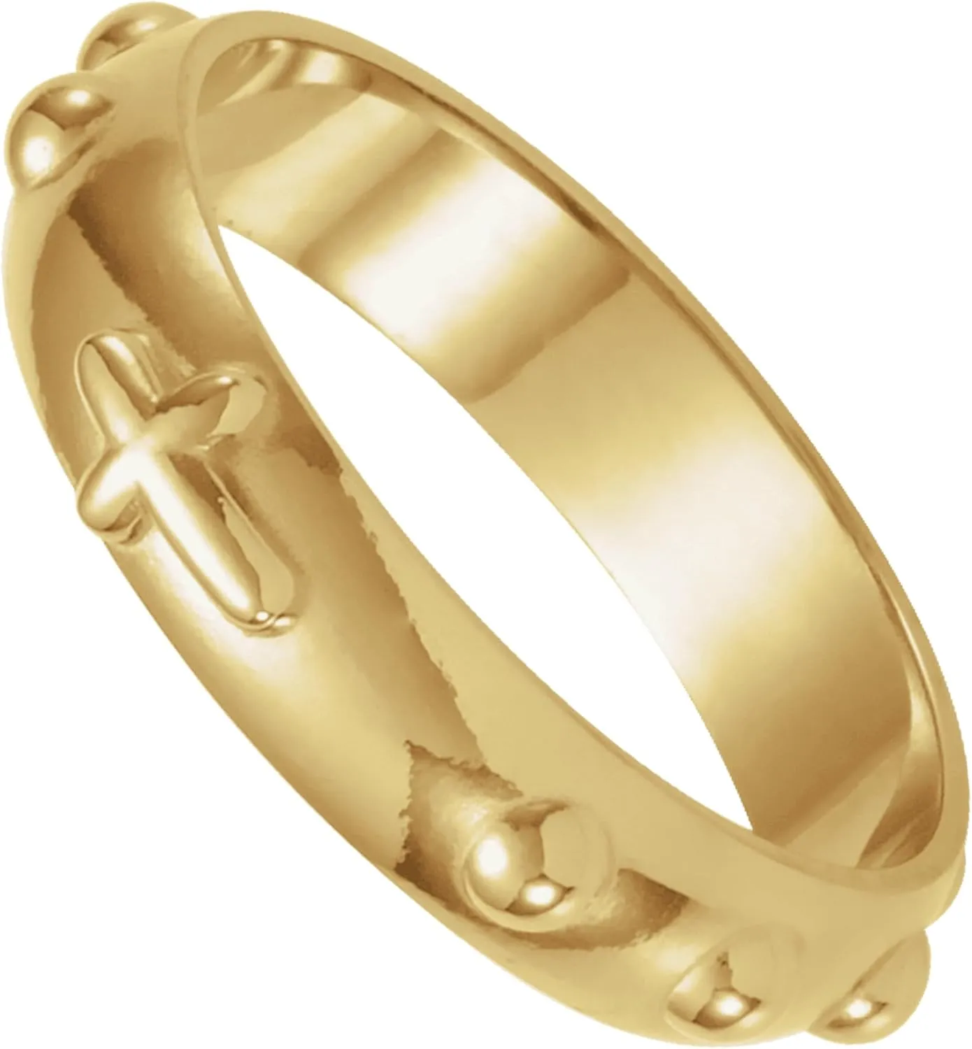 Men's & Women's 14k Yellow Gold 5mm Cross & Rosary Band Ring with Gift Box - Ideal for Religious Ceremonies, Birthdays, Holidays, Milestone Events