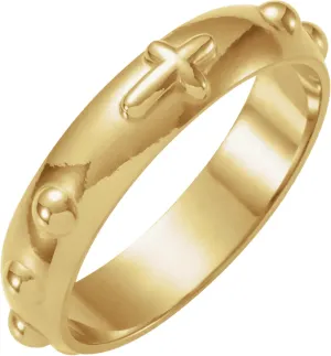 Men's & Women's 14k Yellow Gold 5mm Cross & Rosary Band Ring with Gift Box - Ideal for Religious Ceremonies, Birthdays, Holidays, Milestone Events