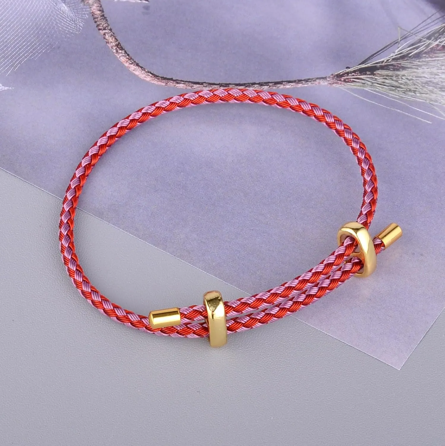 Men's And Women'S Gold-Plated Buckle Design Color Woven Steel Rope Bracelet, Adjustable Length, No Gemstone Gift Jewelry