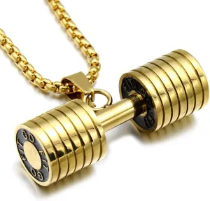 Mens Barbell Pendant Necklace Fitness Gym Dumbbell Pendant Chain Necklace for Men Include 23.7 Inches Chains