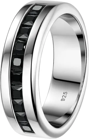 Mens Black Wedding Band 925 Sterling Silver Ring 1ct 10 Large Princess Cut 5A Cubic Zirconia Size