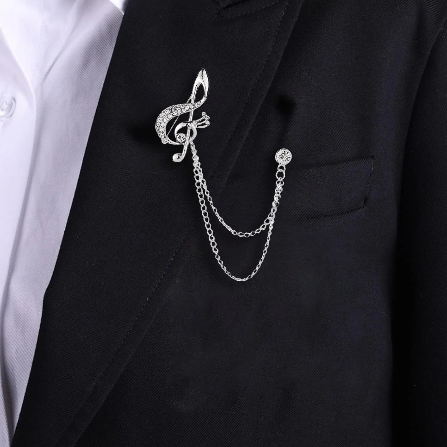Men's Brooch, Music Note Chain brooch,Suit Pin Badge Hanging Chains Collar Brooches,Husband Boyfriend Valentine's Day Anniversary Birthday Gift