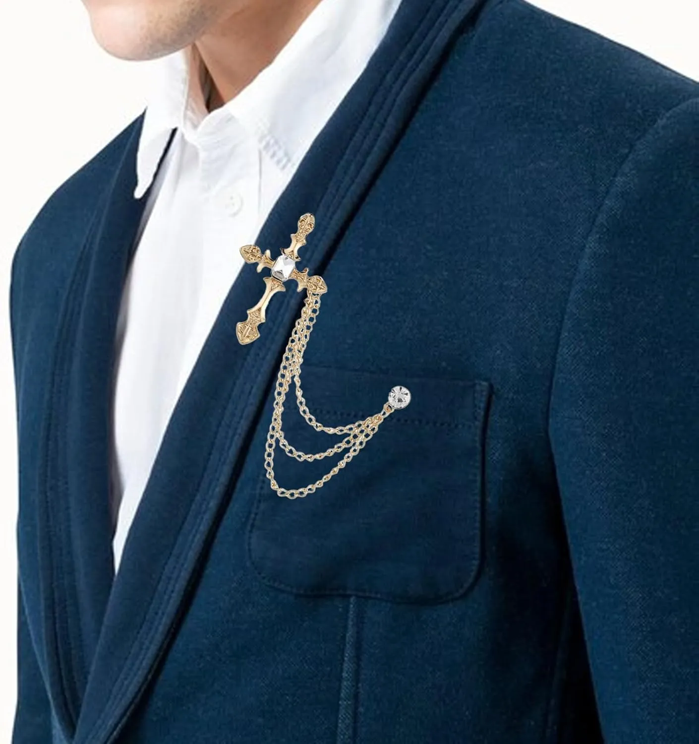 Men's Brooch Pin Set with Chain (2PCS)  Zinc Alloy Suit Lapel Pins for Men, Stylish Brooches for Tuxedo, Jacket, Wedding, Party, Prom, Gentleman Accessories