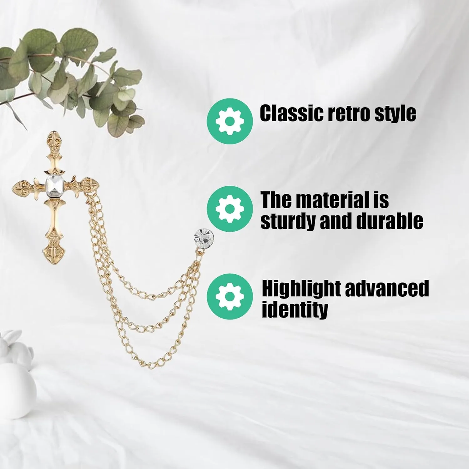 Men's Brooch Pin Set with Chain (2PCS)  Zinc Alloy Suit Lapel Pins for Men, Stylish Brooches for Tuxedo, Jacket, Wedding, Party, Prom, Gentleman Accessories