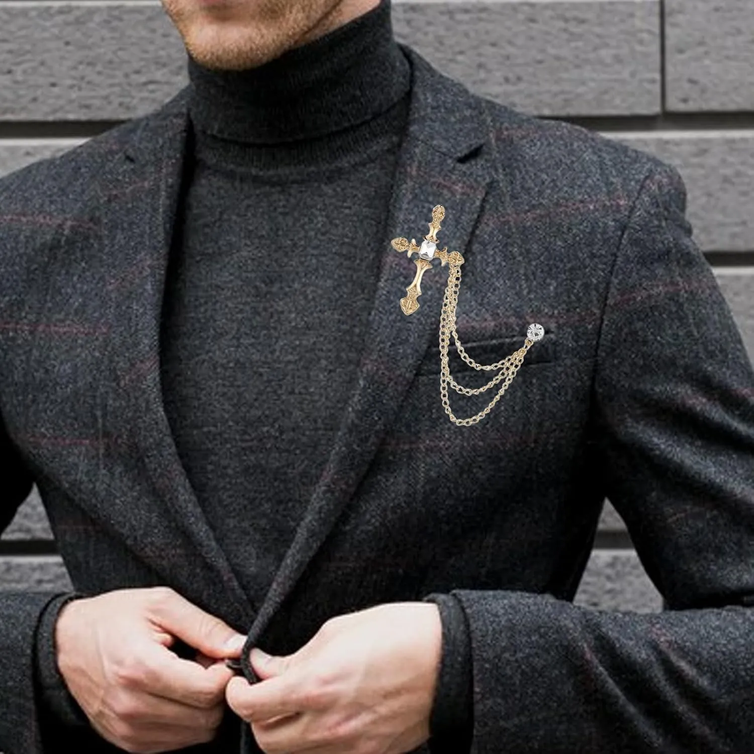Men's Brooch Pin Set with Chain (2PCS)  Zinc Alloy Suit Lapel Pins for Men, Stylish Brooches for Tuxedo, Jacket, Wedding, Party, Prom, Gentleman Accessories