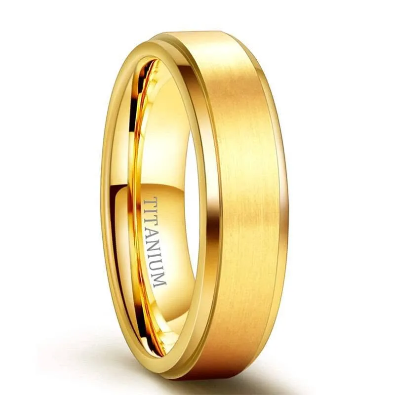 Men's Brushed Yellow Gold Titanium Wedding Band