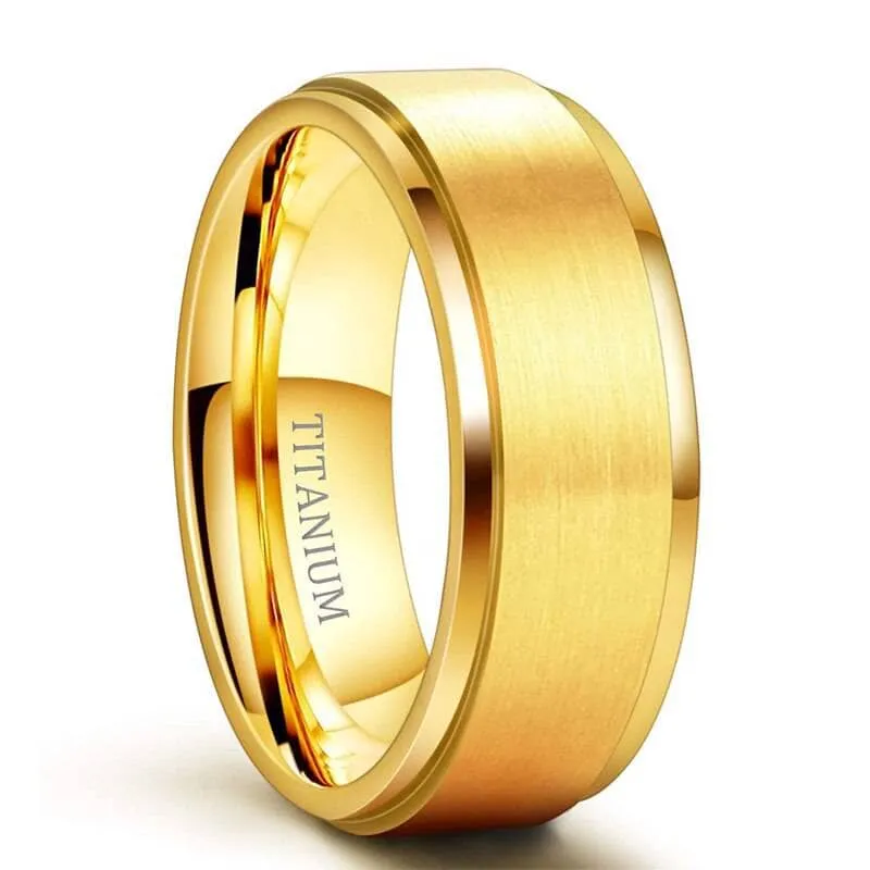Men's Brushed Yellow Gold Titanium Wedding Band