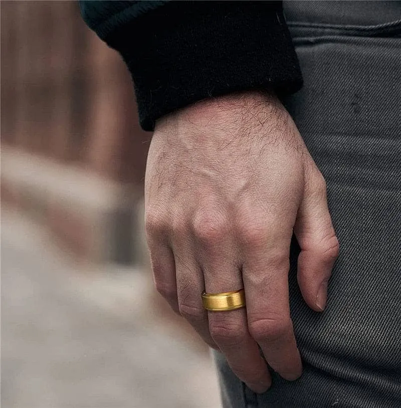 Men's Brushed Yellow Gold Titanium Wedding Band