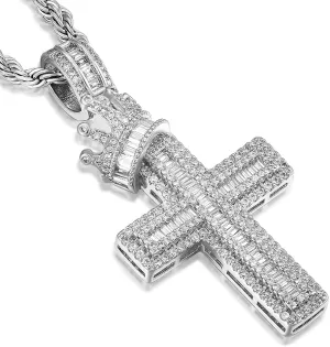 Men's Crown Cross Necklace - Copper Base with Silver and Gold Plating, Religious Cross Pendant Jewelry for Men