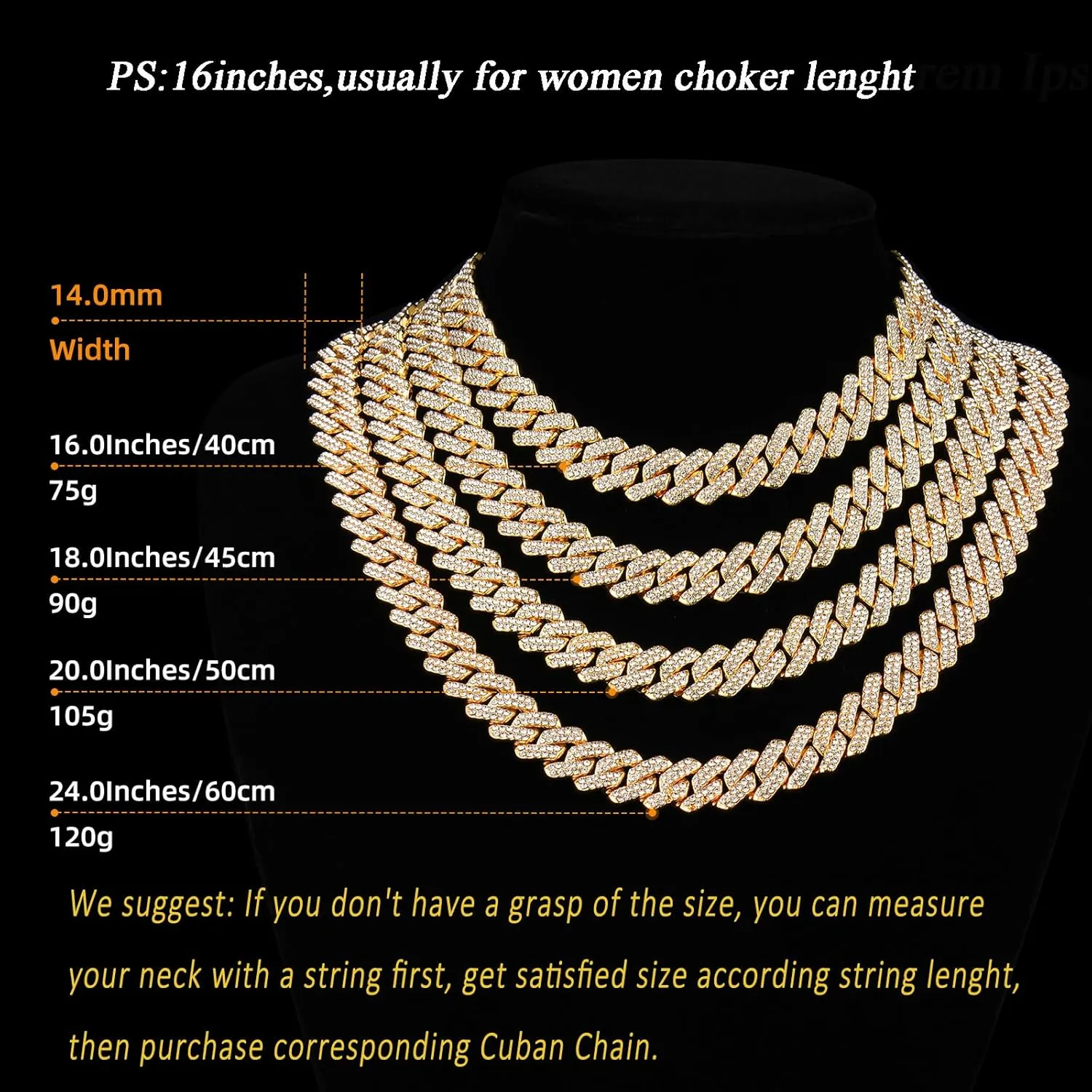 Mens Cuban Link Chain Miami Cuban Necklace 18K Gold Silver Chain Diamond Cut Chains For Men Women 14mm Iced Out Hip Hop Jewelry