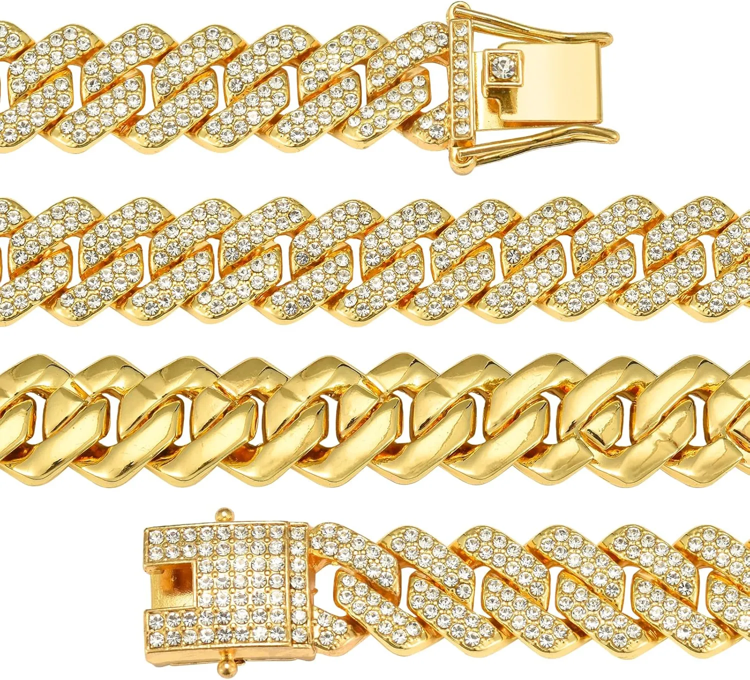 Mens Cuban Link Chain Miami Cuban Necklace 18K Gold Silver Chain Diamond Cut Chains For Men Women 14mm Iced Out Hip Hop Jewelry