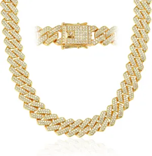 Mens Cuban Link Chain Miami Cuban Necklace 18K Gold Silver Chain Diamond Cut Chains For Men Women 14mm Iced Out Hip Hop Jewelry