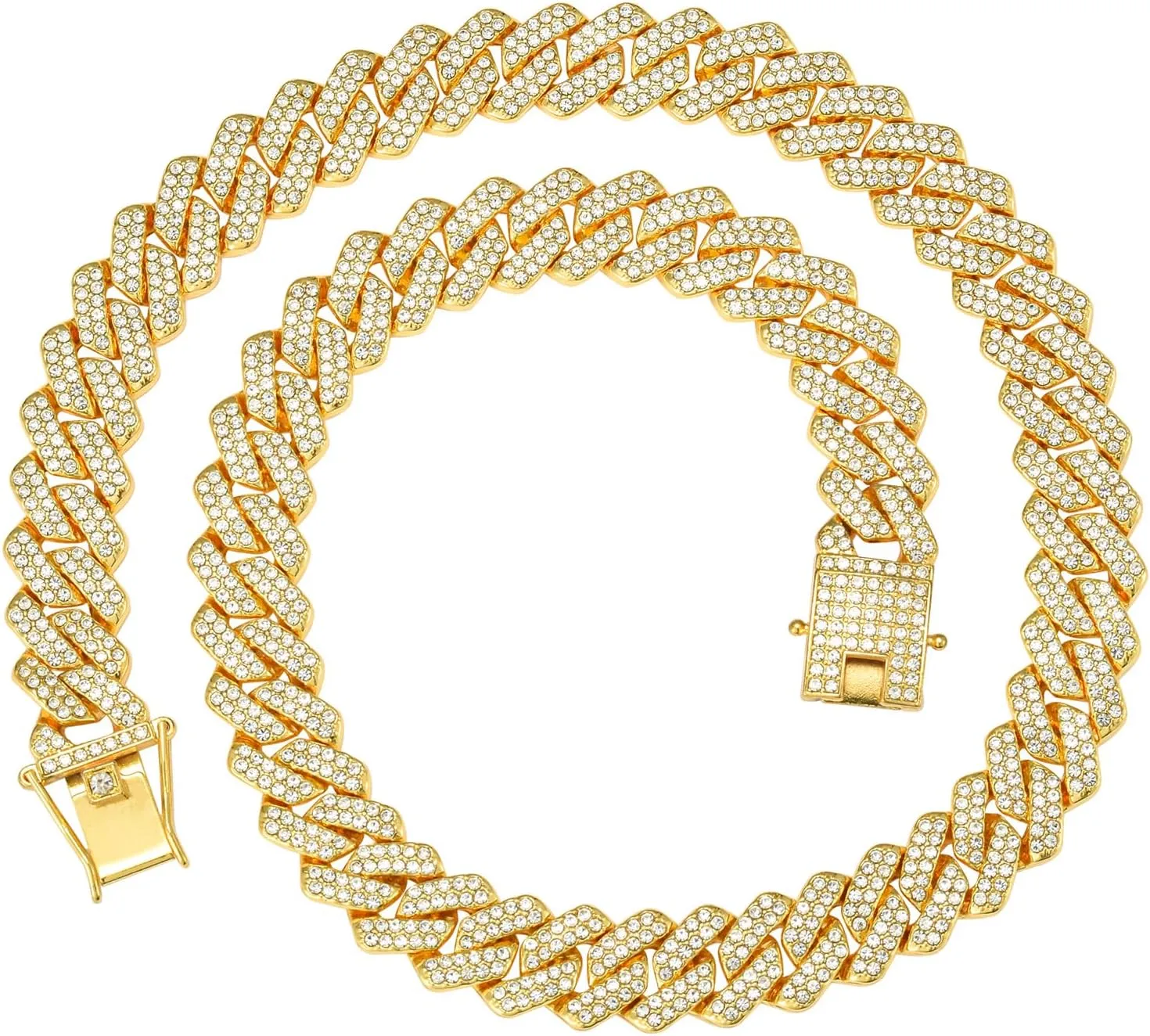 Mens Cuban Link Chain Miami Cuban Necklace 18K Gold Silver Chain Diamond Cut Chains For Men Women 14mm Iced Out Hip Hop Jewelry