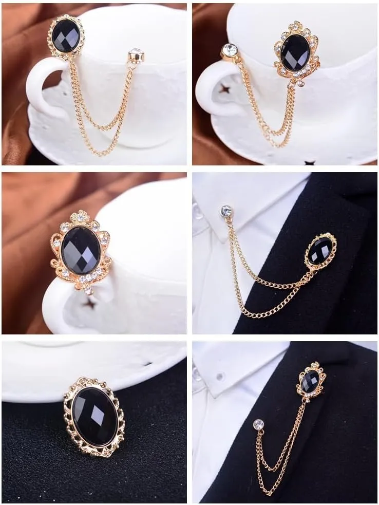 Men's Gem Tassel Brooch Lapel Pin Elegant Badge Hanging Chains Collar Brooches Pin for Career Suit Tuxedo of Shirts Tie Hat Scarf for Boyfriend Father Birthday