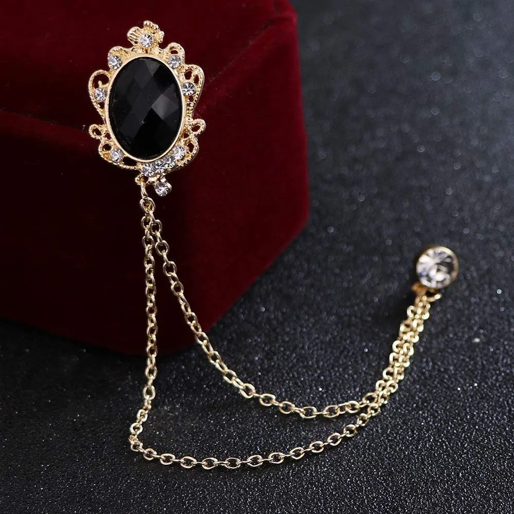 Men's Gem Tassel Brooch Lapel Pin Elegant Badge Hanging Chains Collar Brooches Pin for Career Suit Tuxedo of Shirts Tie Hat Scarf for Boyfriend Father Birthday