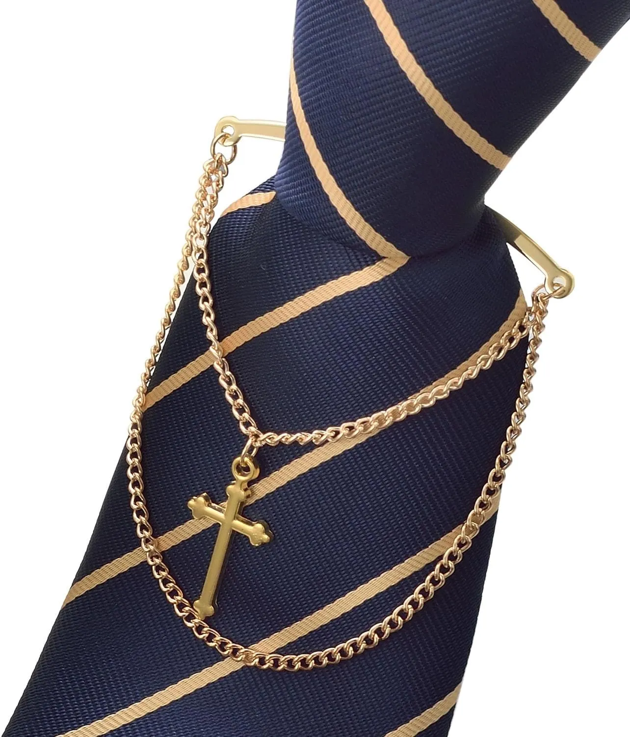 Men's Gold Silver Tie Chain Set - Classic 2Pcs Double Necktie Chains for Business and Wedding Jewelry