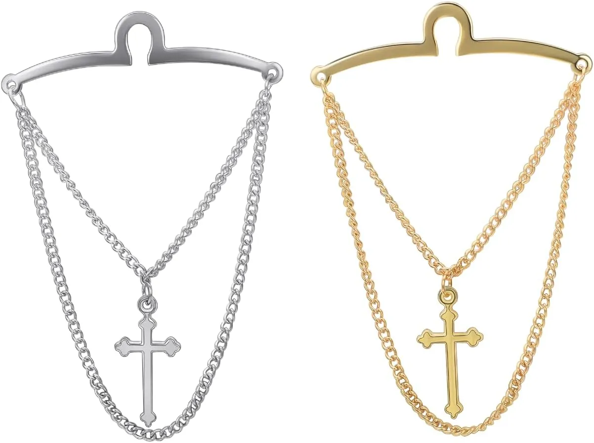 Men's Gold Silver Tie Chain Set - Classic 2Pcs Double Necktie Chains for Business and Wedding Jewelry