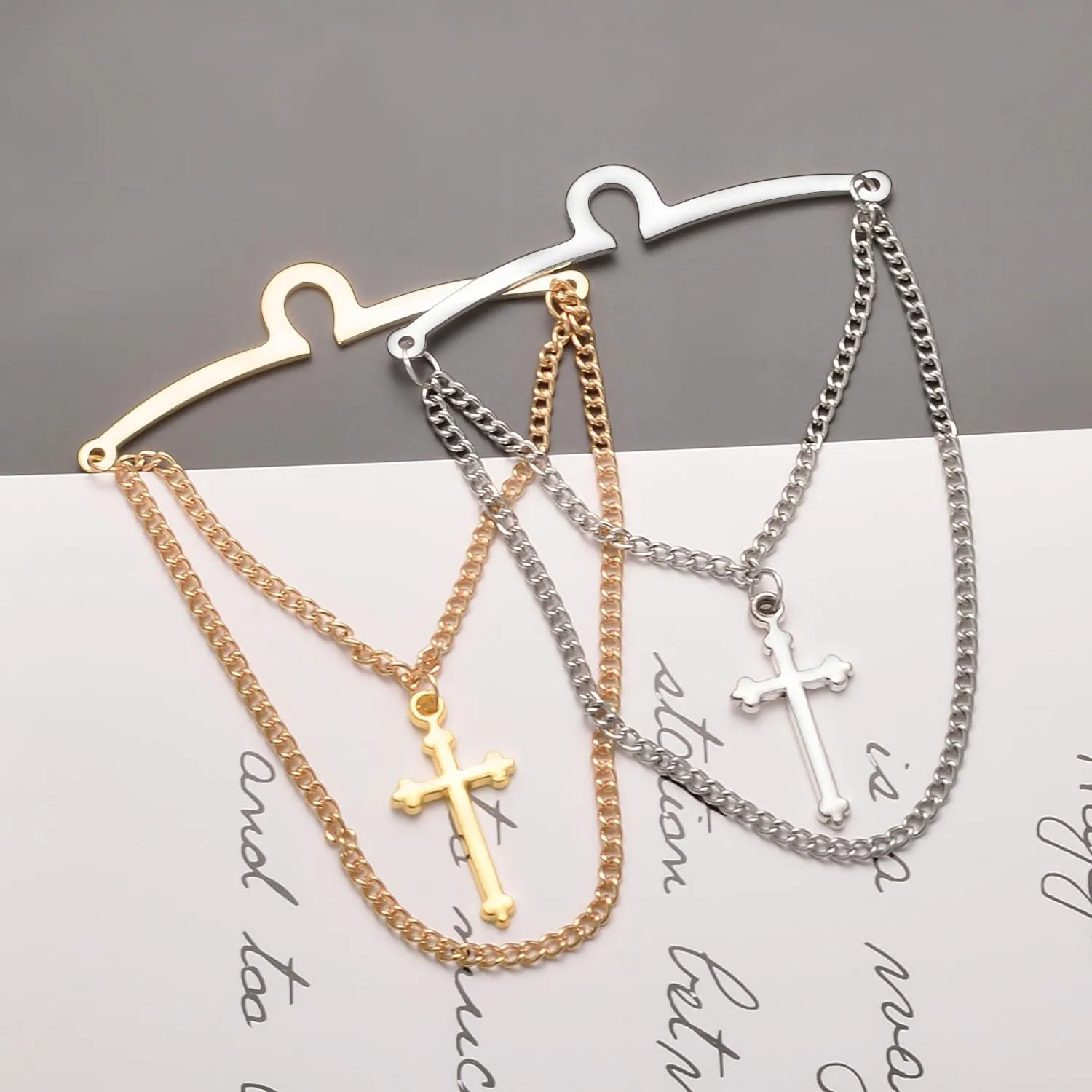 Men's Gold Silver Tie Chain Set - Classic 2Pcs Double Necktie Chains for Business and Wedding Jewelry