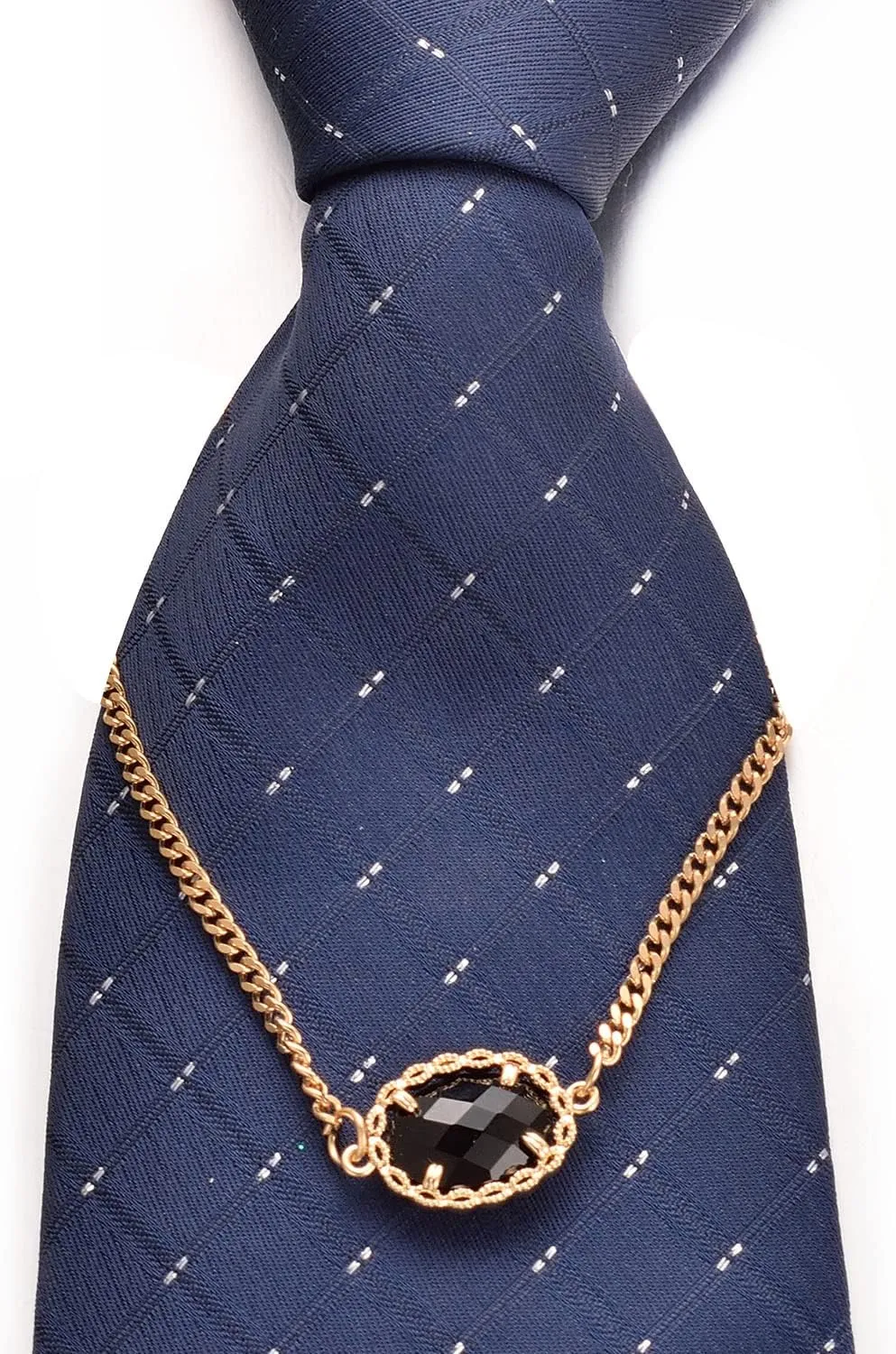 Men's Gold Silver Tie Chain with Charm Tie Clip Link Zirconia Cravat Collar Pins Business Wedding Jewelry with Box