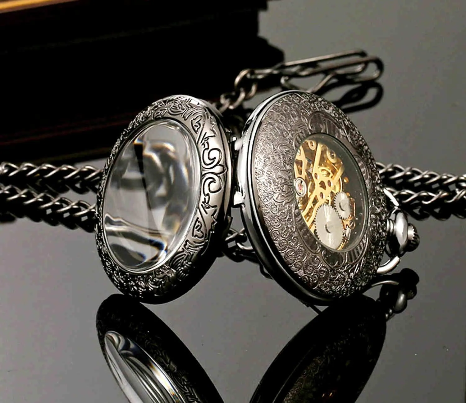 Mens Pocket Watch with Chains Steampunk Mechanical Pocket Watches Christmas Graduation Birthday Gifts Fathers Day