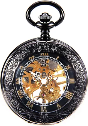 Mens Pocket Watch with Chains Steampunk Mechanical Pocket Watches Christmas Graduation Birthday Gifts Fathers Day
