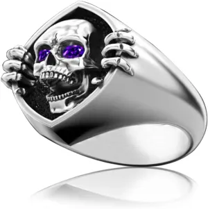 Mens Skull Ring,Cool Exquisite Stainless Steel Skeleton Ring,Gothic Retro Vintage Punk Biker Cocktail Party Death Head Ring Halloween Jewelry for Men