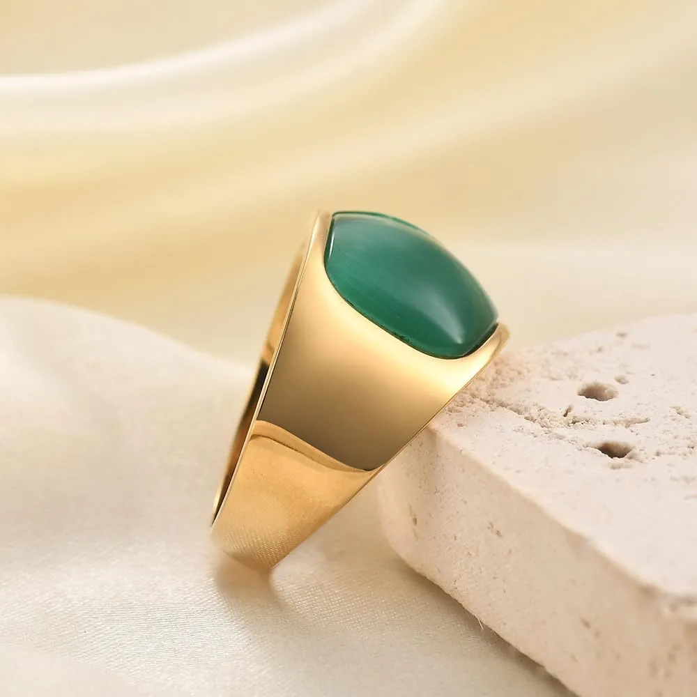 Men's Stainless Steel Vintage Square Gem Rings Gold and Silver Fashion Ring Party Wedding Gift For Men