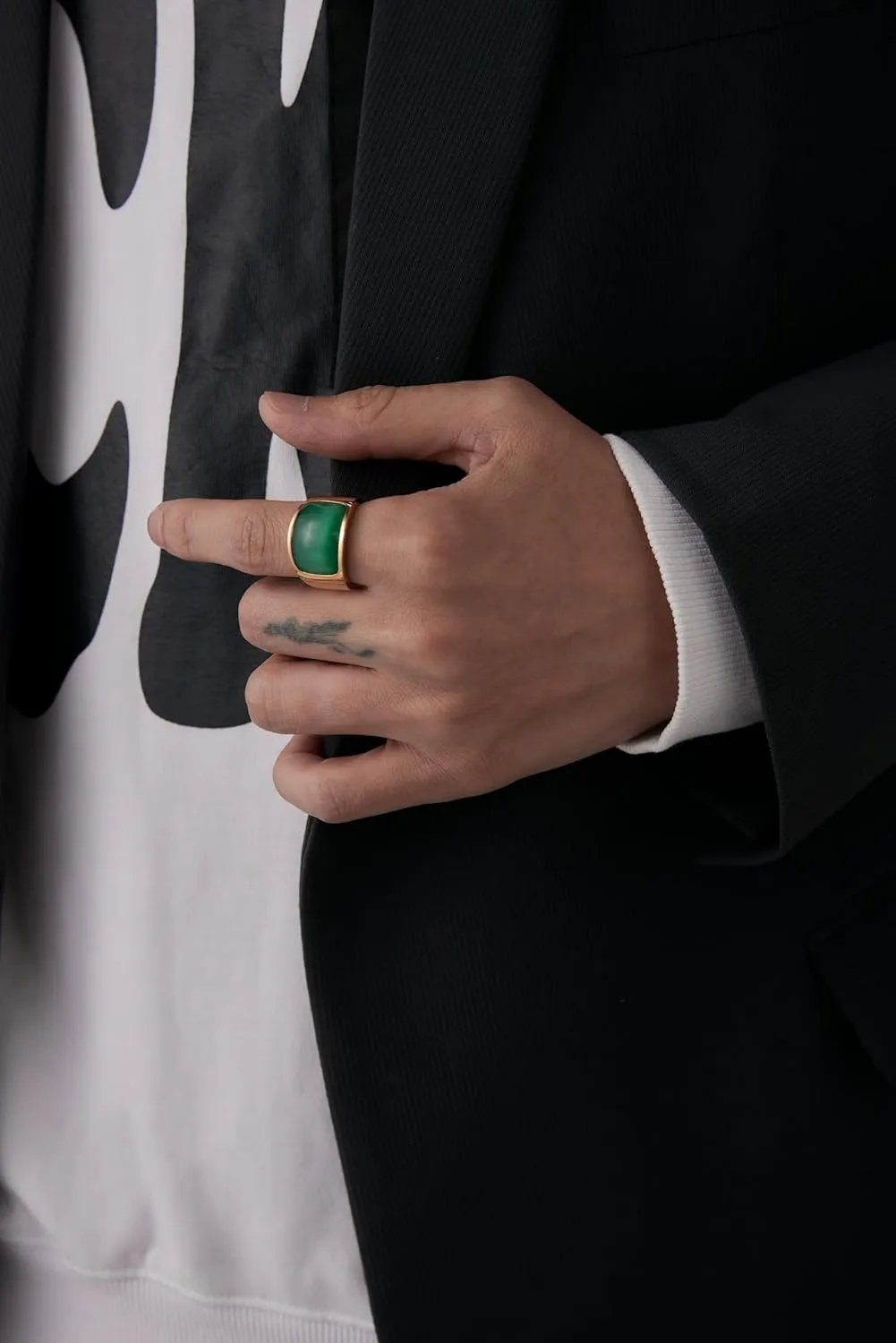 Men's Stainless Steel Vintage Square Gem Rings Gold and Silver Fashion Ring Party Wedding Gift For Men