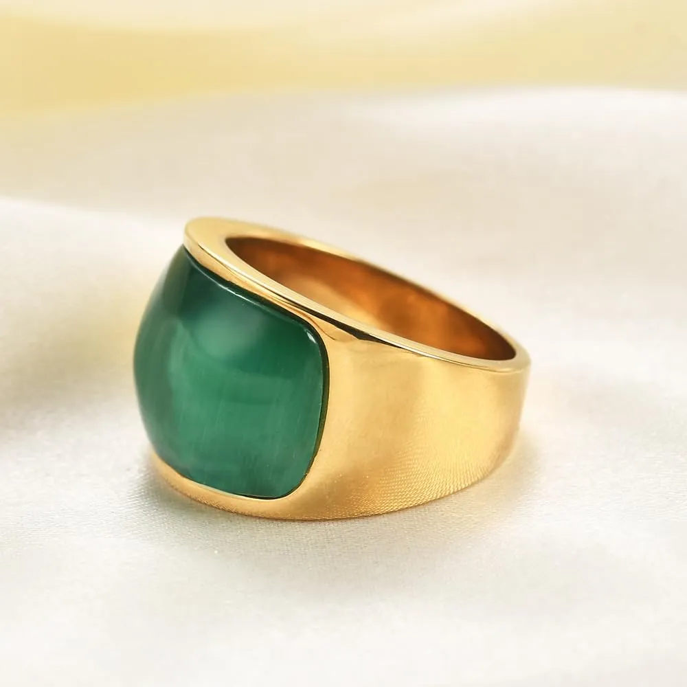 Men's Stainless Steel Vintage Square Gem Rings Gold and Silver Fashion Ring Party Wedding Gift For Men