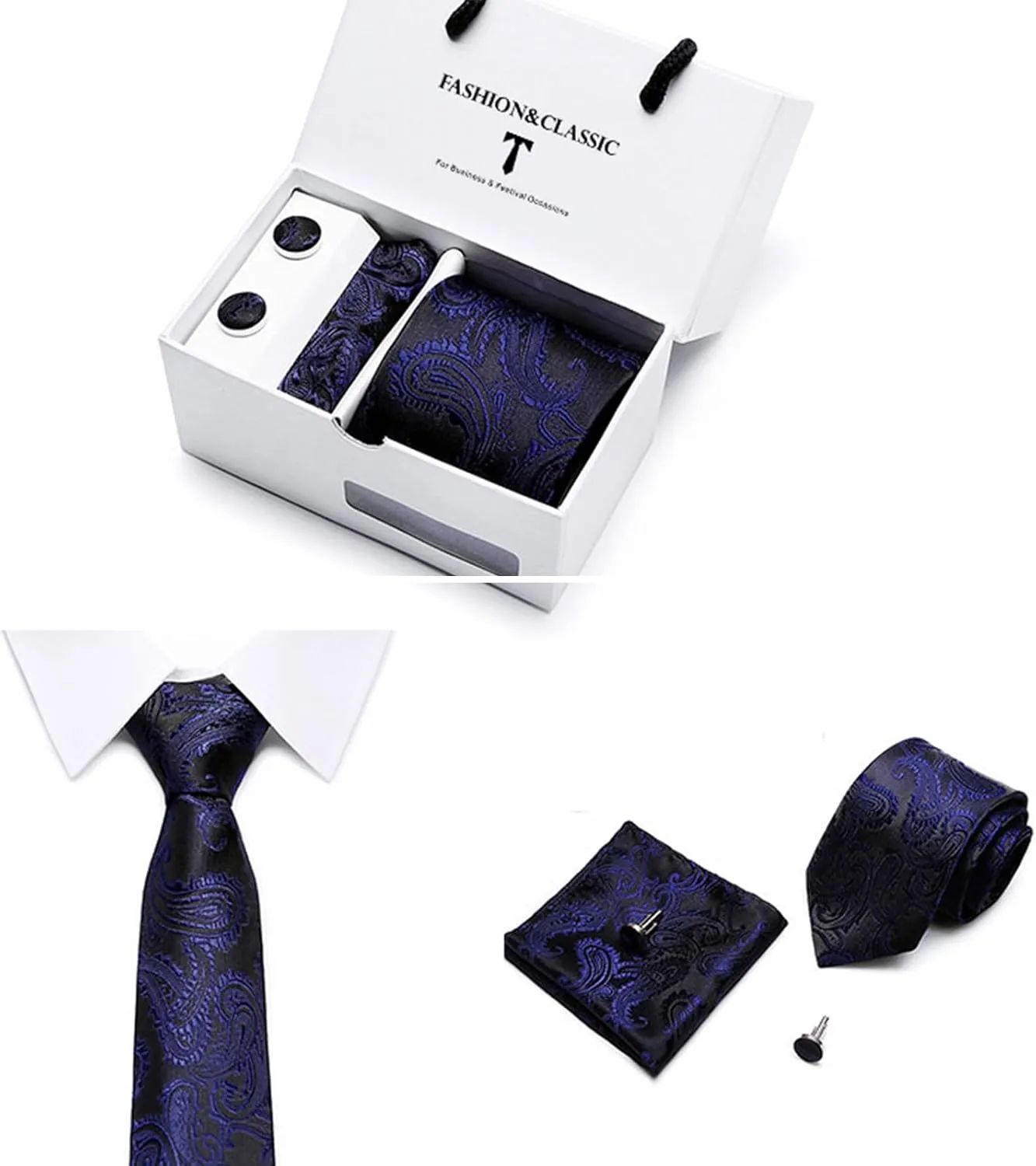 Men's Ties Classic Men's Ties with Men's Cufflinks Pocket Square Handkerchief Men's Tie Sets