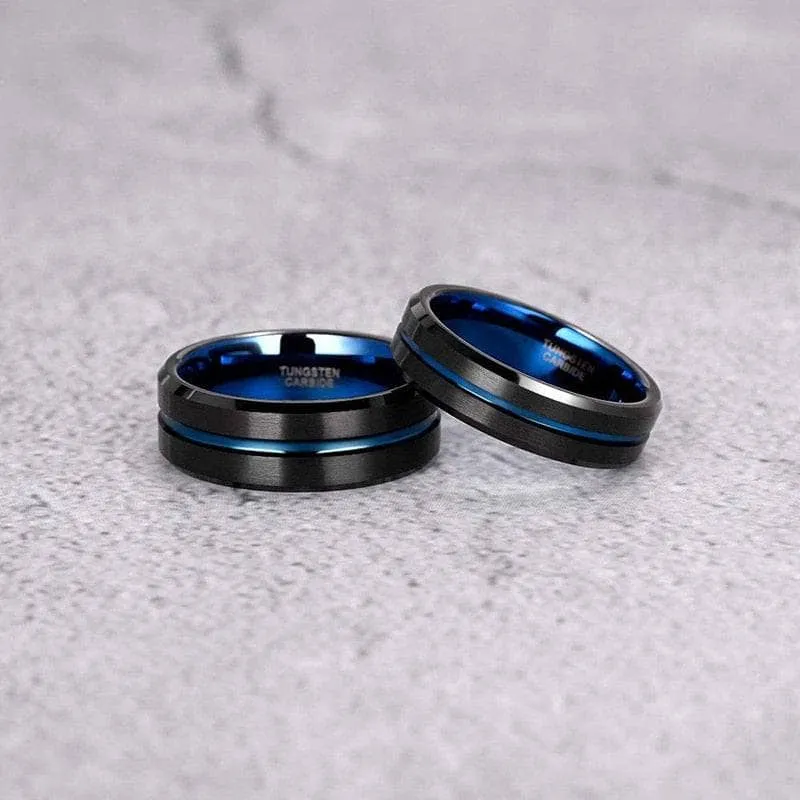 Men's Tungsten Carbide Wedding Band with Blue Line