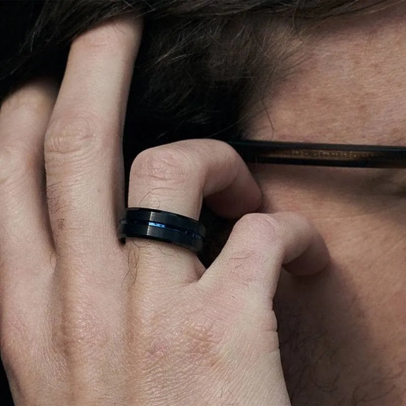 Men's Tungsten Carbide Wedding Band with Blue Line