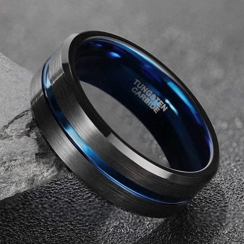 Men's Tungsten Carbide Wedding Band with Blue Line
