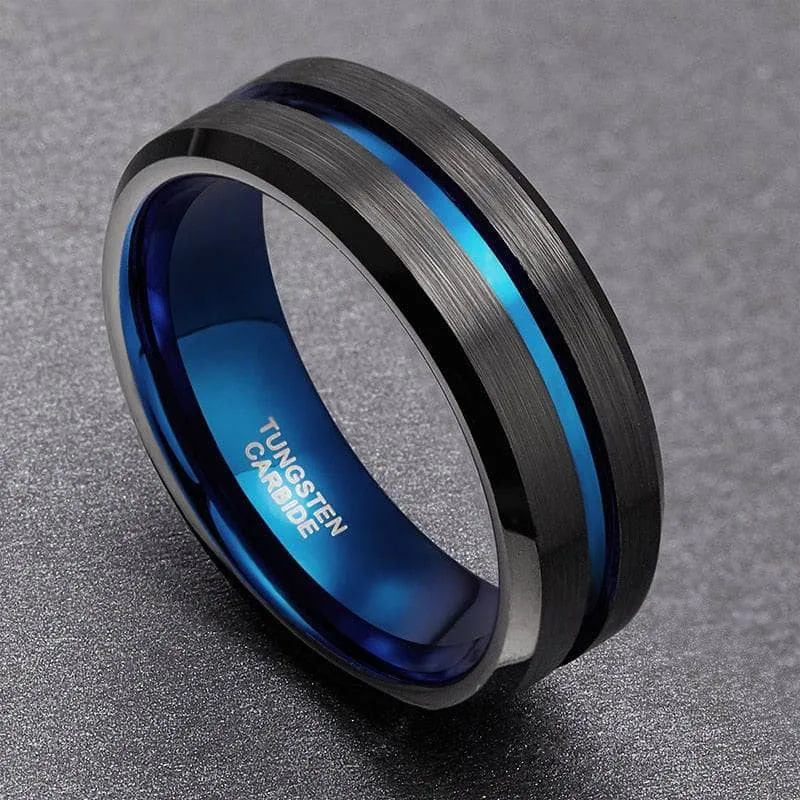 Men's Tungsten Carbide Wedding Band with Blue Line