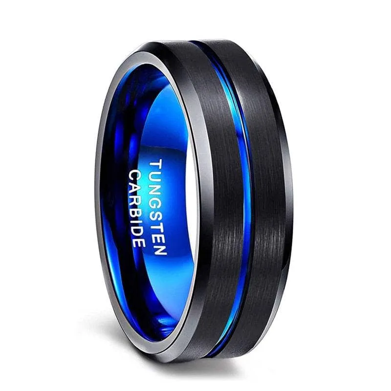 Men's Tungsten Carbide Wedding Band with Blue Line
