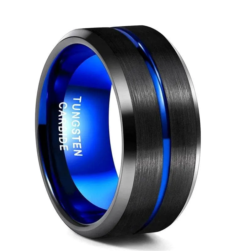 Men's Tungsten Carbide Wedding Band with Blue Line