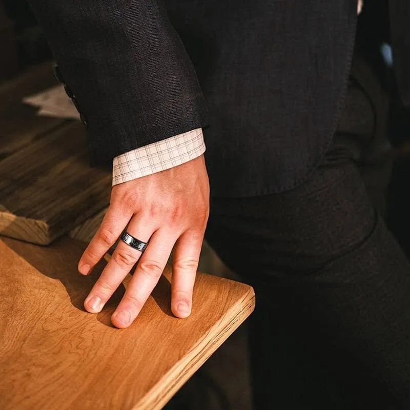 Men's Tungsten Wedding Band with Steampunk Wheel Inlay