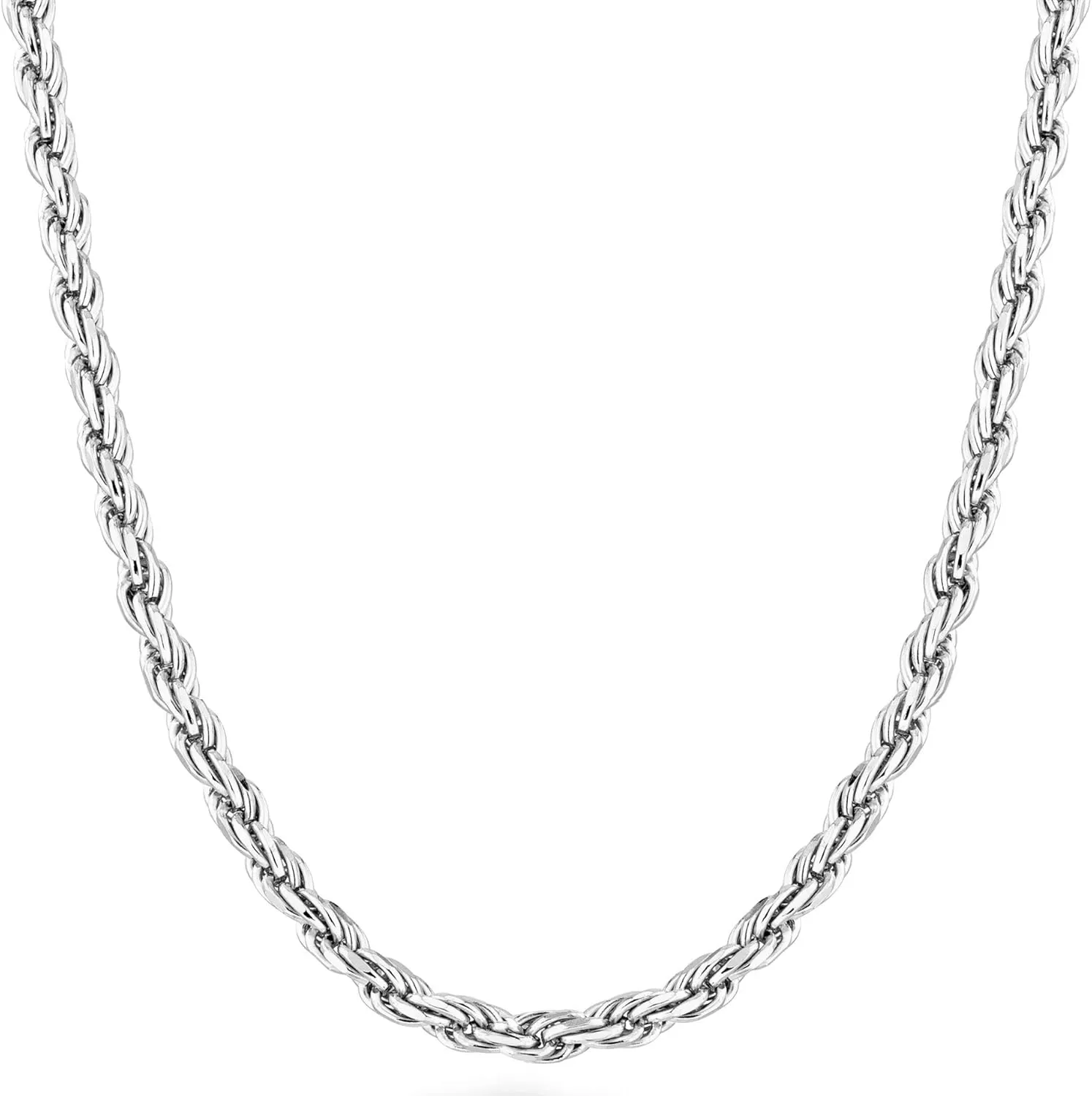 Miabella Solid 925 Sterling Silver Italian 2mm, 3mm Diamond-Cut Braided Rope Chain Necklace for Men Women Made in Italy