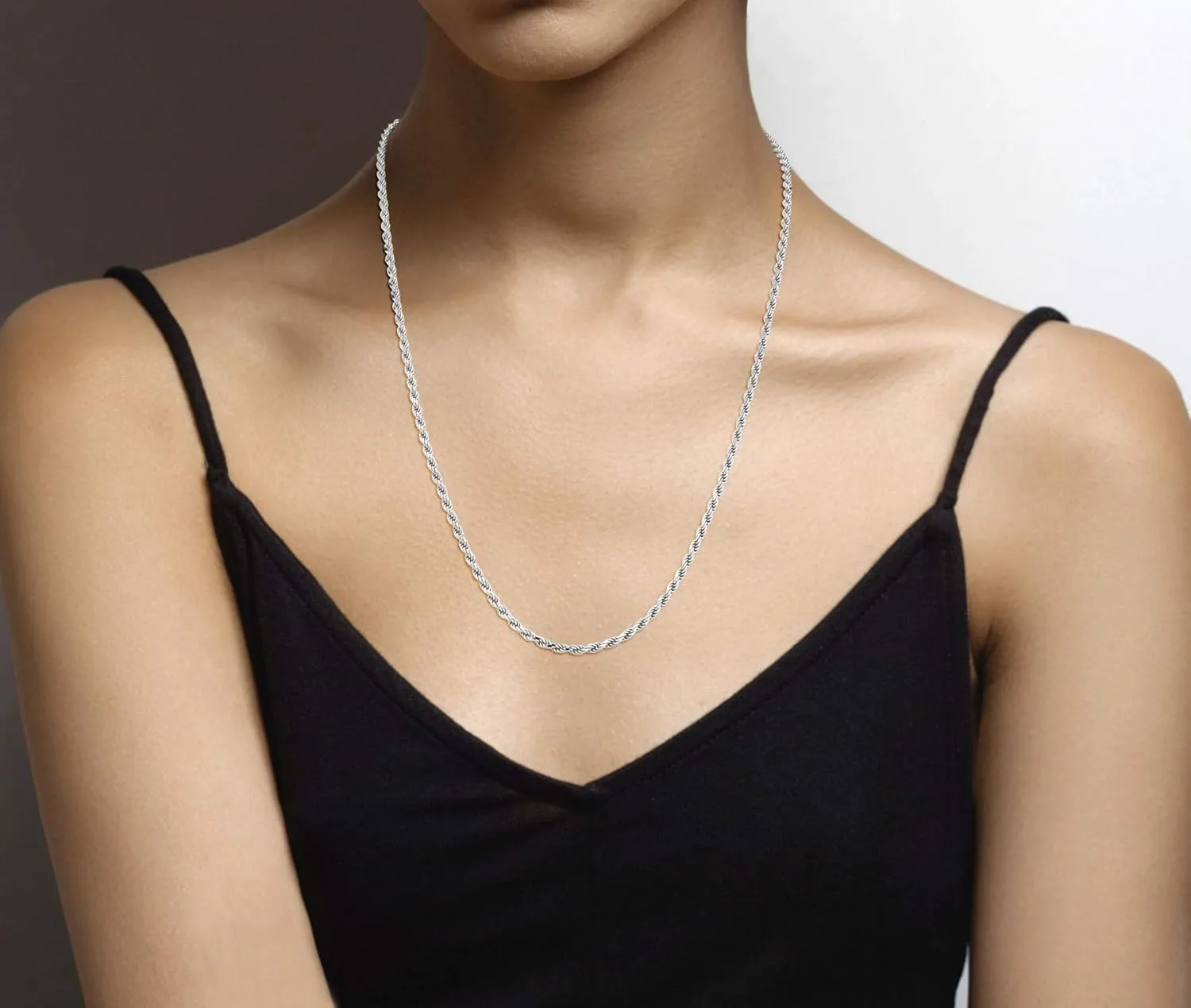 Miabella Solid 925 Sterling Silver Italian 2mm, 3mm Diamond-Cut Braided Rope Chain Necklace for Men Women Made in Italy