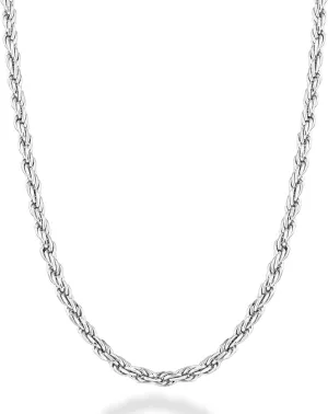 Miabella Solid 925 Sterling Silver Italian 2mm, 3mm Diamond-Cut Braided Rope Chain Necklace for Men Women Made in Italy