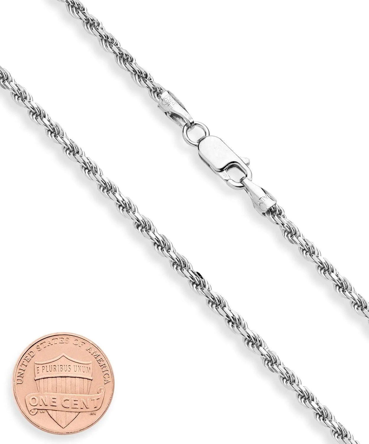Miabella Solid 925 Sterling Silver Italian 2mm, 3mm Diamond-Cut Braided Rope Chain Necklace for Men Women Made in Italy