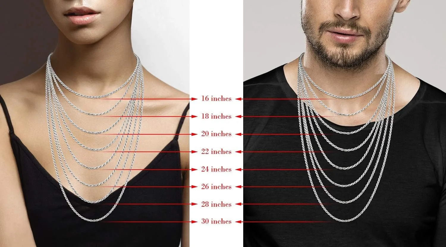 Miabella Solid 925 Sterling Silver Italian 2mm, 3mm Diamond-Cut Braided Rope Chain Necklace for Men Women Made in Italy