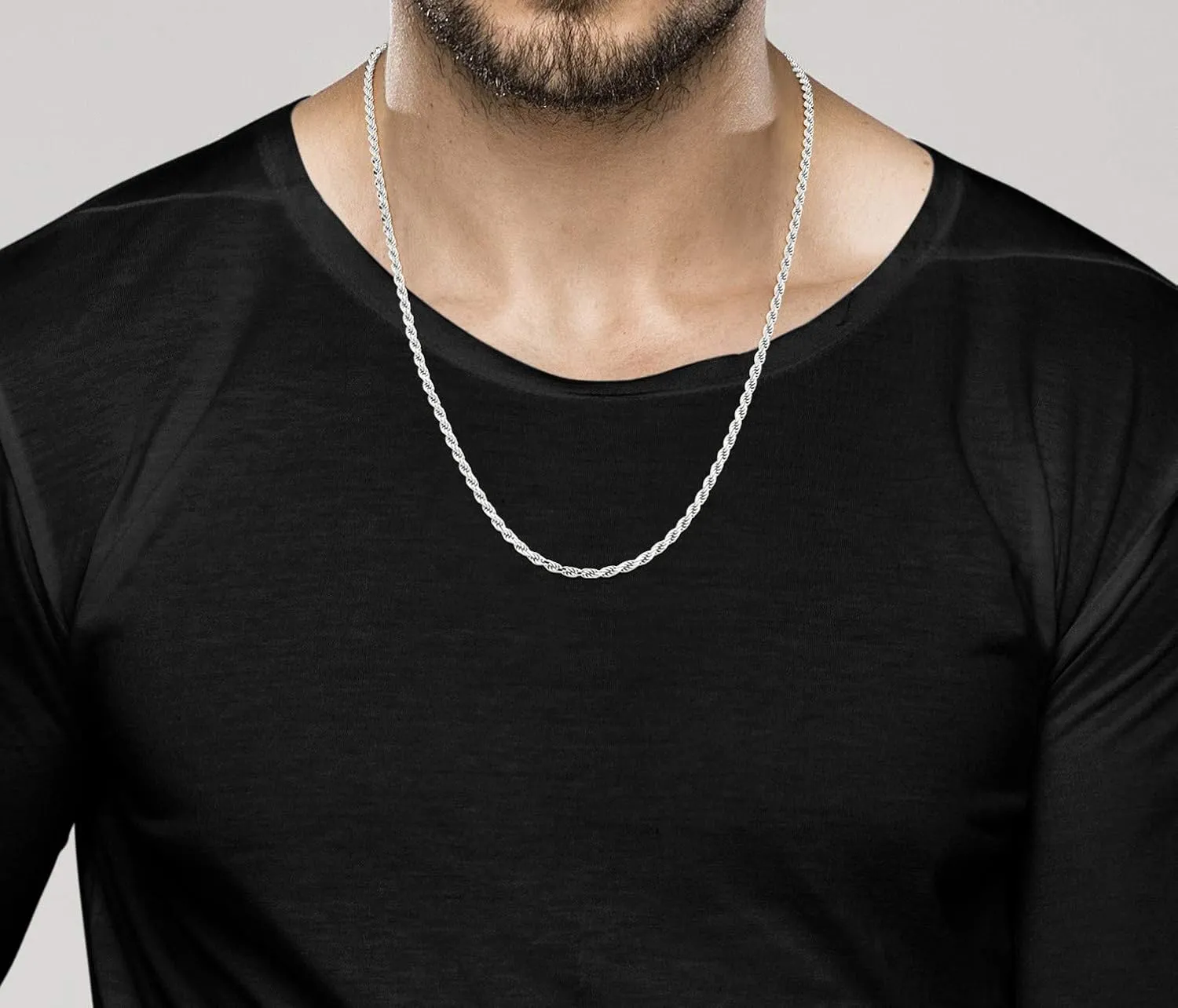 Miabella Solid 925 Sterling Silver Italian 2mm, 3mm Diamond-Cut Braided Rope Chain Necklace for Men Women Made in Italy
