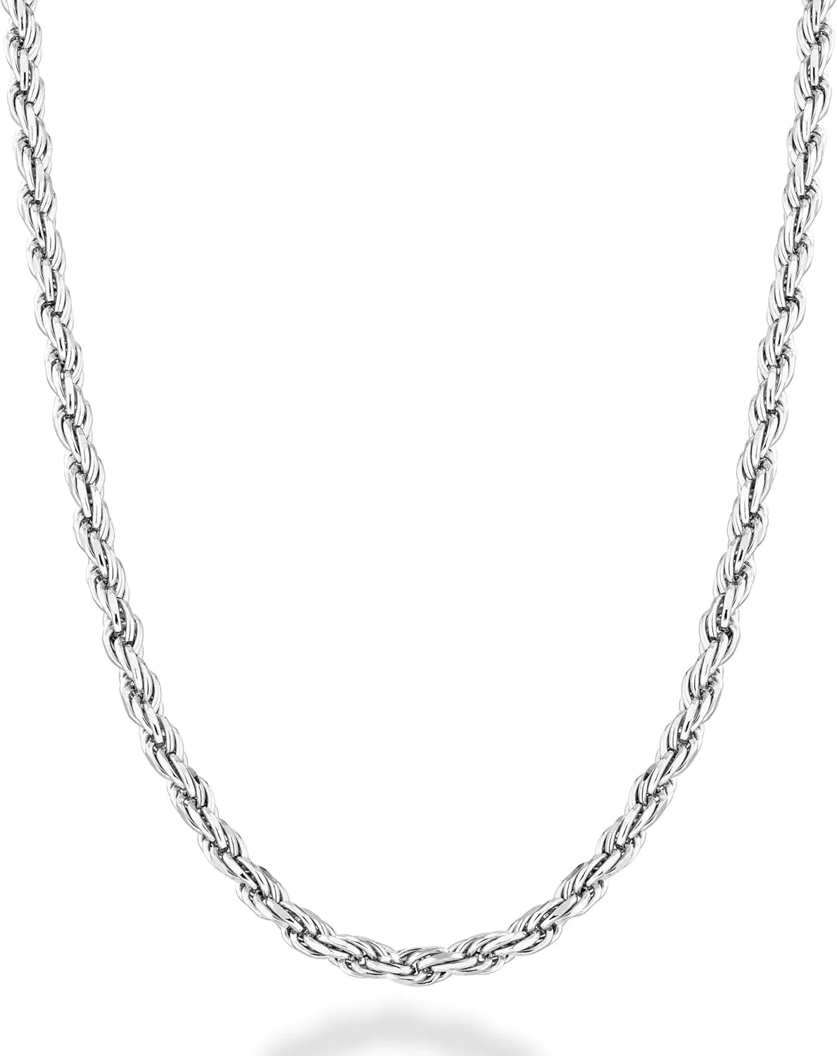 Miabella Solid 925 Sterling Silver Italian 2mm, 3mm Diamond-Cut Braided Rope Chain Necklace for Men Women Made in Italy