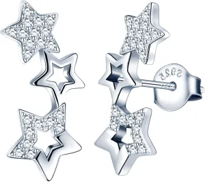 MicLee Stylish S925 Sterling Silver Stud Earrings Cubic Zirconia Stars Ear Crawlers for Women