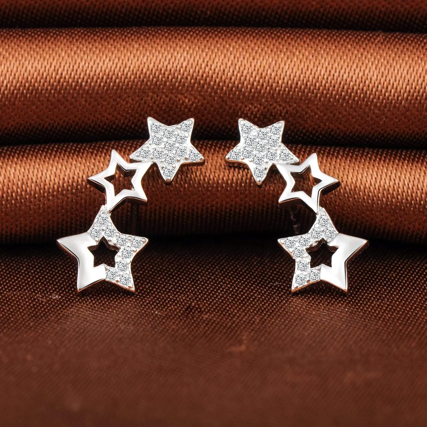 MicLee Stylish S925 Sterling Silver Stud Earrings Cubic Zirconia Stars Ear Crawlers for Women