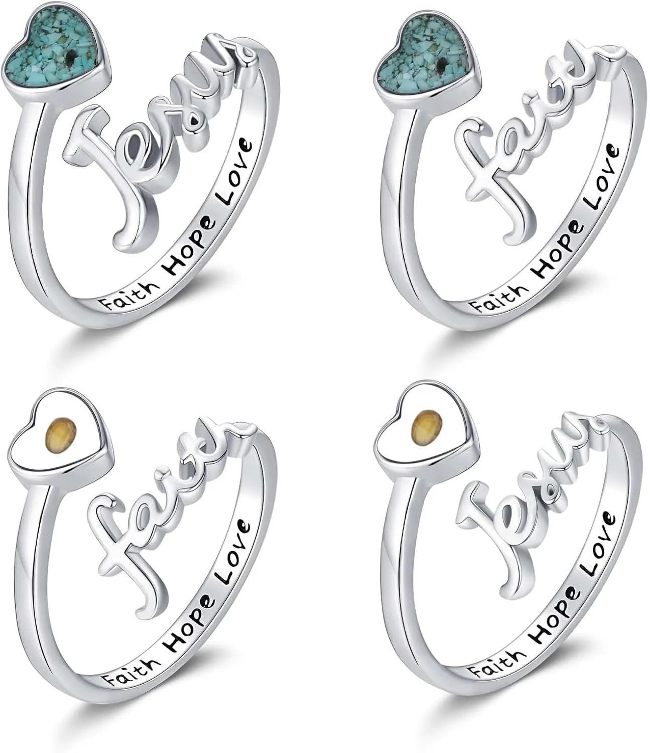 Midir&Etain Faith Jesus Themed Rings  Turquoise Mustard Seeds Rings