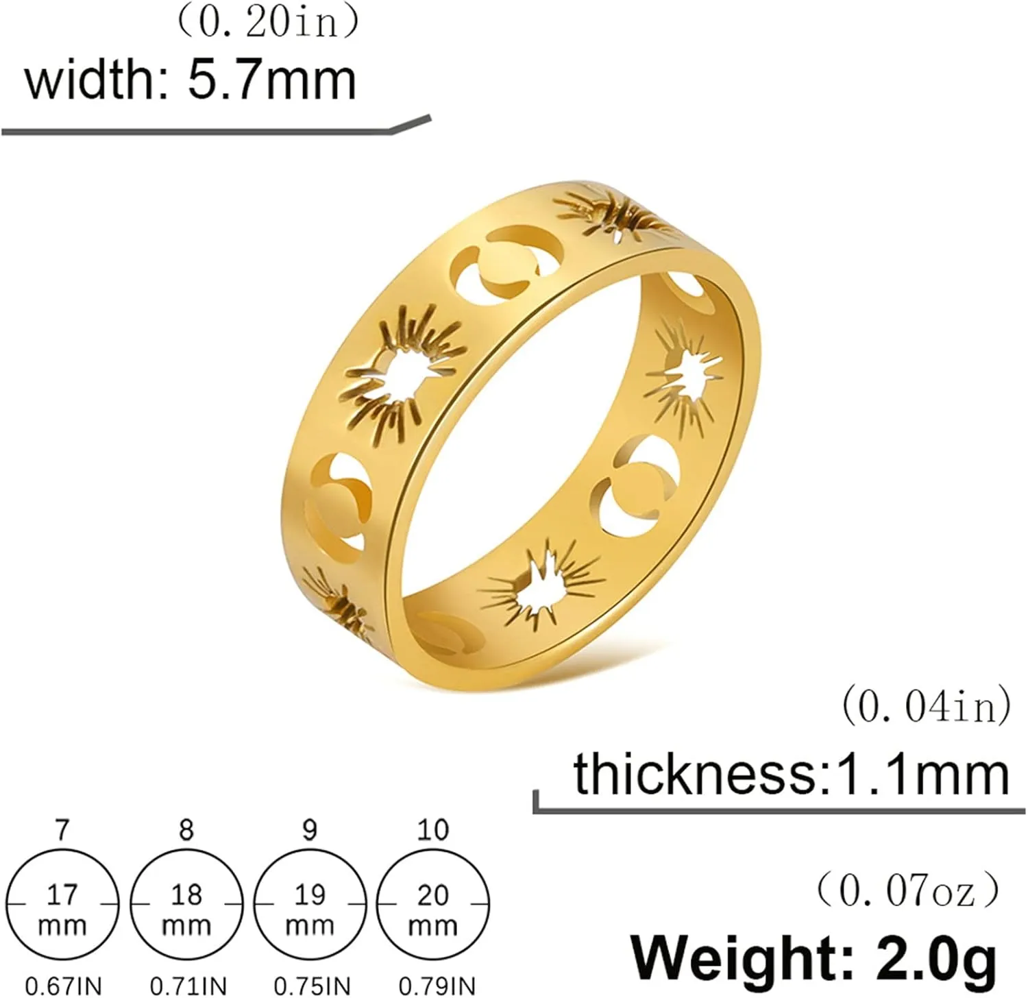 MIFYNN Sun and Moon Matching Rings for Women Men. Gold Silver Stainless Steel Ring Set Promise Rings for Couples Best Friend Couple Rings for Him And Her.