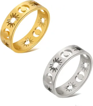MIFYNN Sun and Moon Matching Rings for Women Men. Gold Silver Stainless Steel Ring Set Promise Rings for Couples Best Friend Couple Rings for Him And Her.
