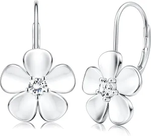 MILACOLATO 925 Sterling Silver Flower Hoop Earrings for Women 18K White Gold Plated Plumeria Flower Dangle Earrings Hypoallergenic Leverback Earrings for Sensitive Ears Valentine's Day Jewelry Gifts
